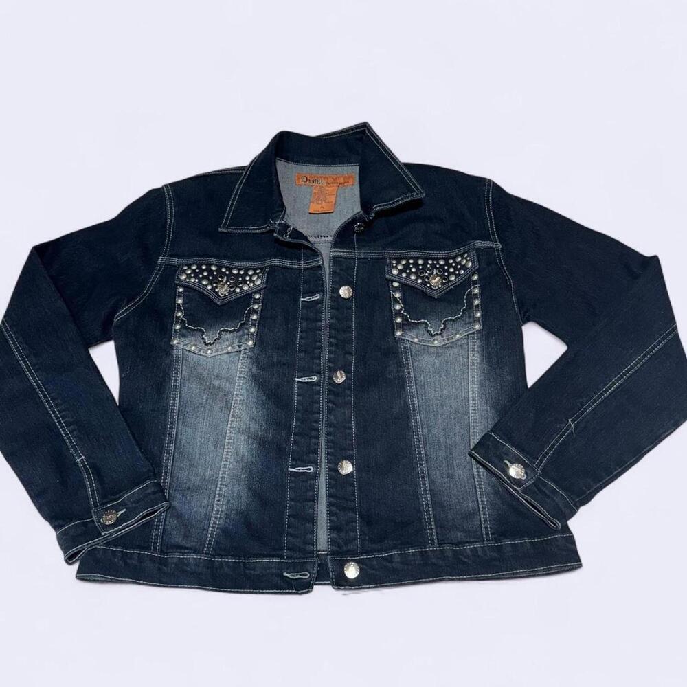 Daniel Distressed Embellished Long Sleeve Denim Western Jean Jacket Size‎ XL